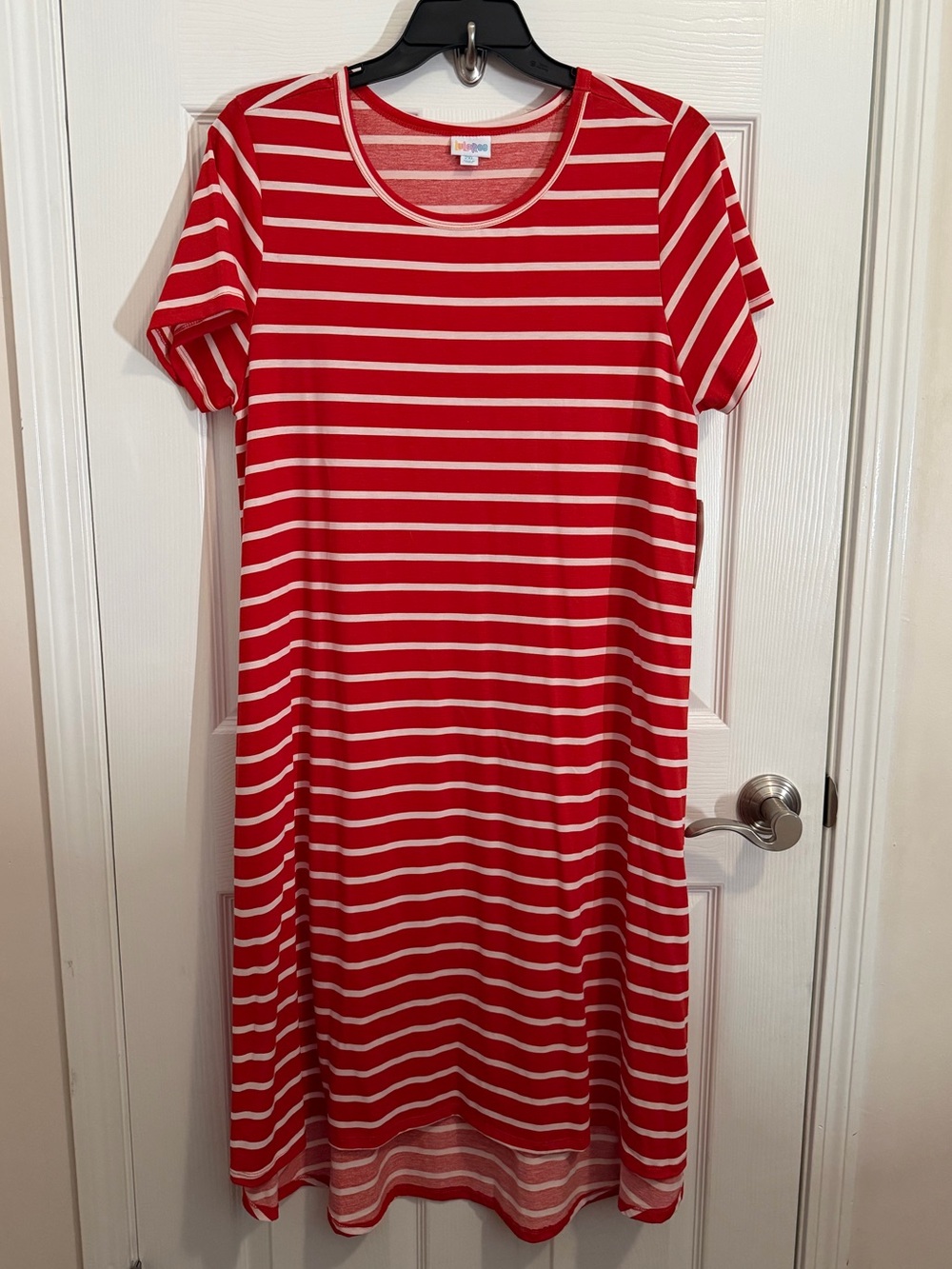 LuLaRoe Carly Dress Red and White Striped Short Sleeve Size 2X NWT